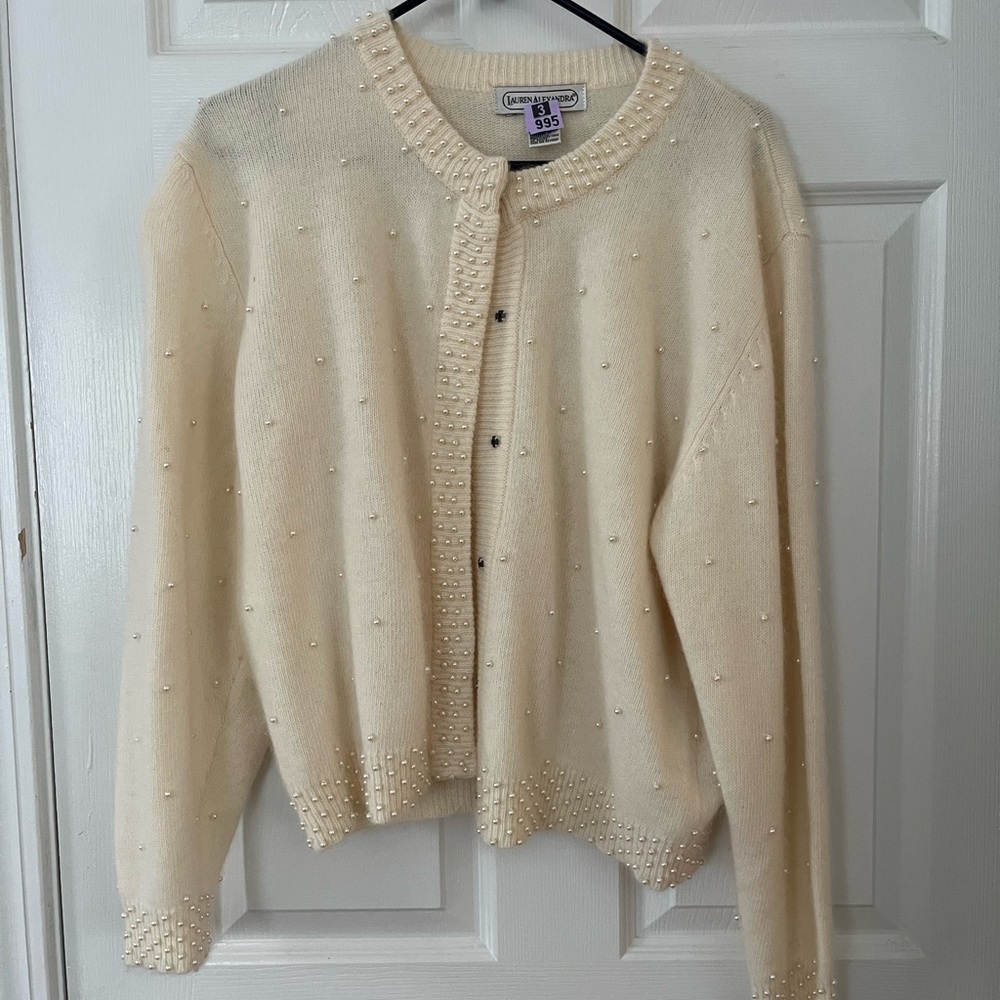 Vintage cardigan sweater with faux pearl detail